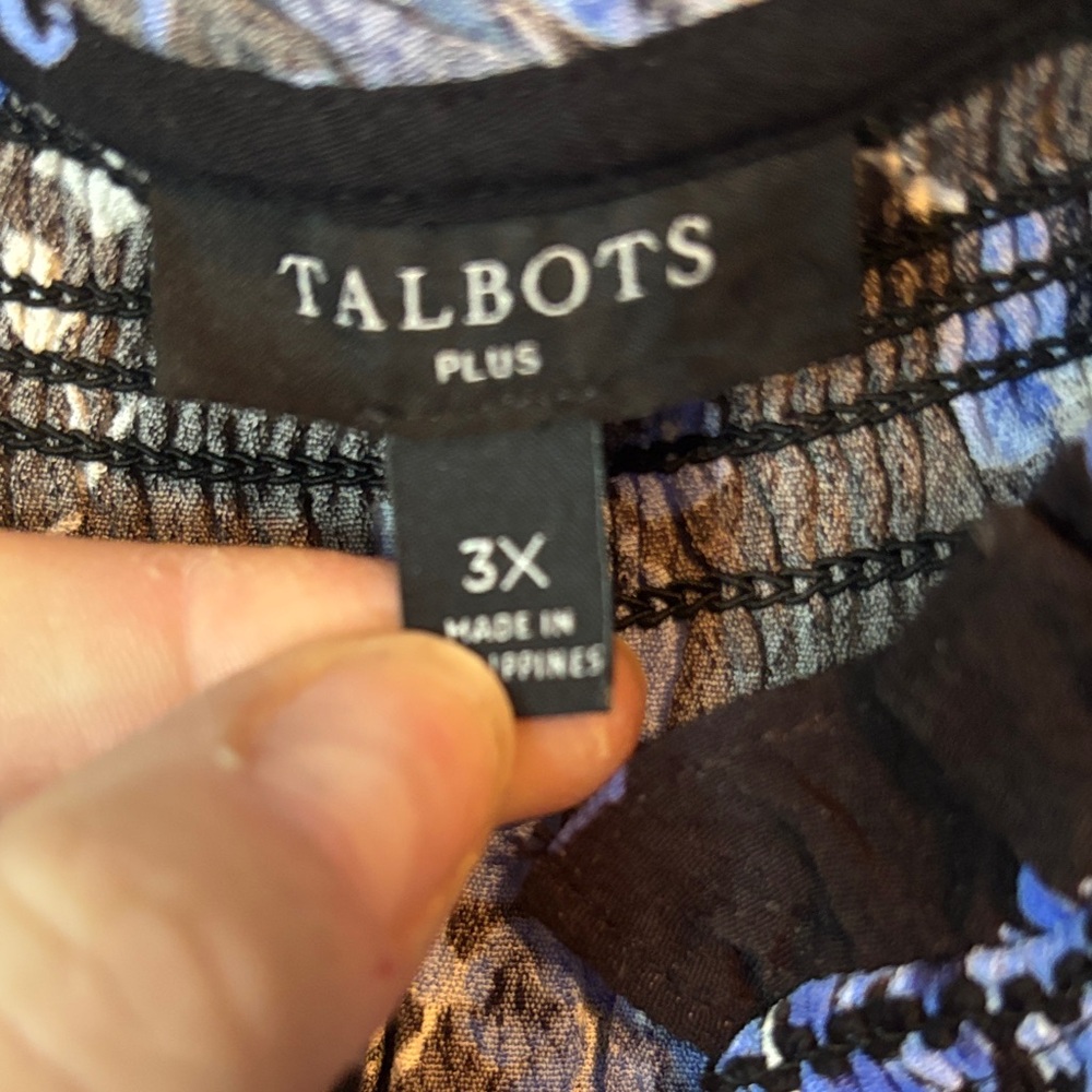 Talbots Black and Blue Floral Long Sleeve Dress - Picture 2 of 5